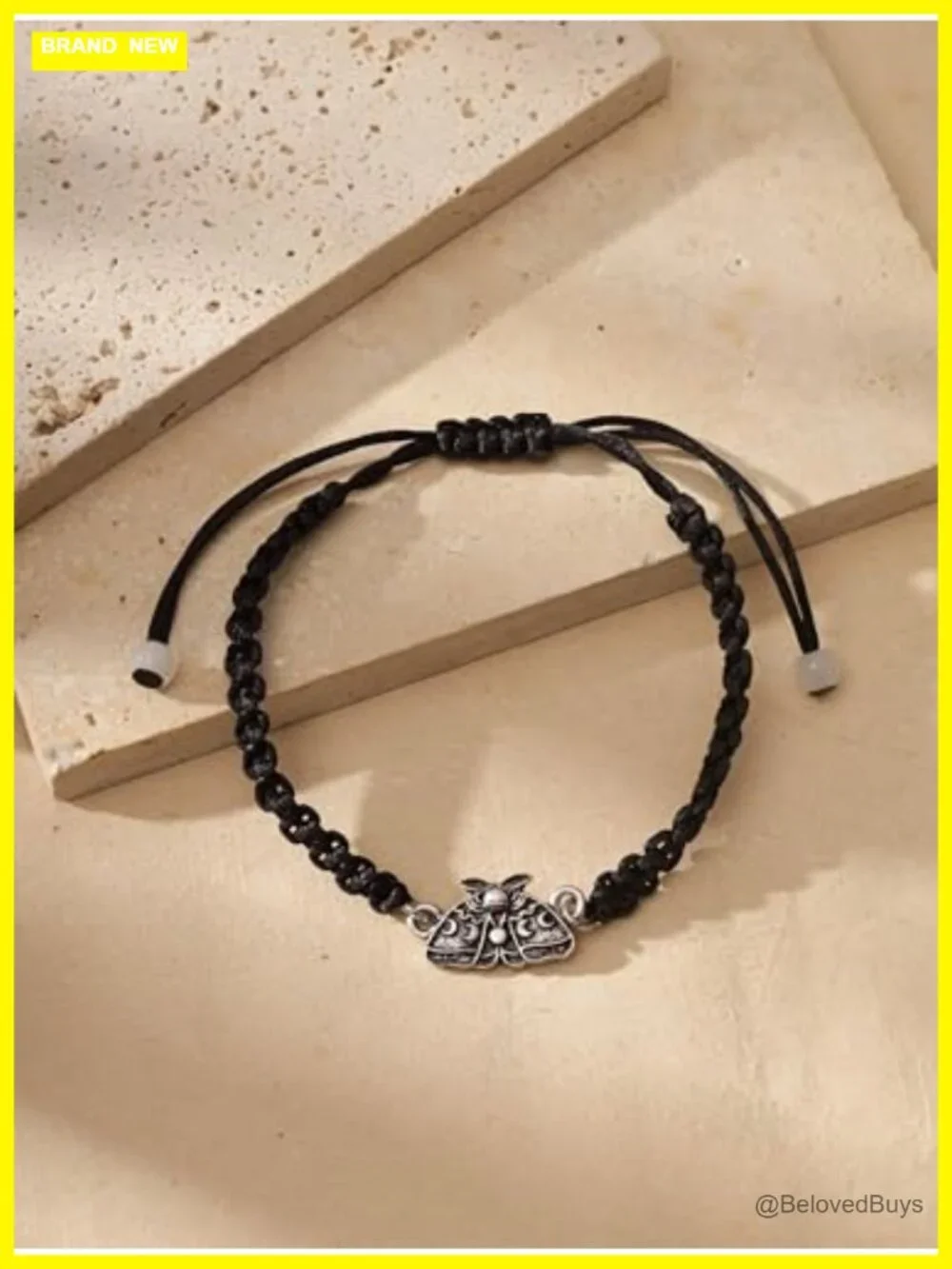Luna Moth Black Braided Bracelet Gothic Emo Grunge Adjustable Rope